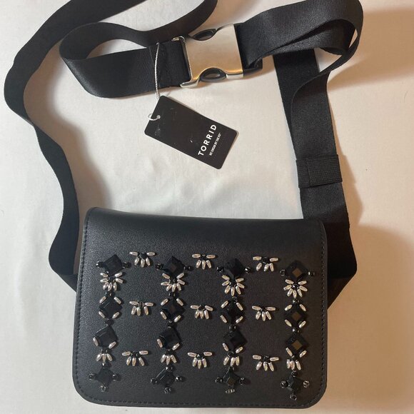 Torrid Waist Belt Bag Crossbody Purse 1X 2X 3X 4X Black Embellished Rhinestones - Picture 1 of 4